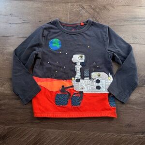 3-4Y Mini Boden Mars Space Rover Long Sleeve Shirt - Gray and Red